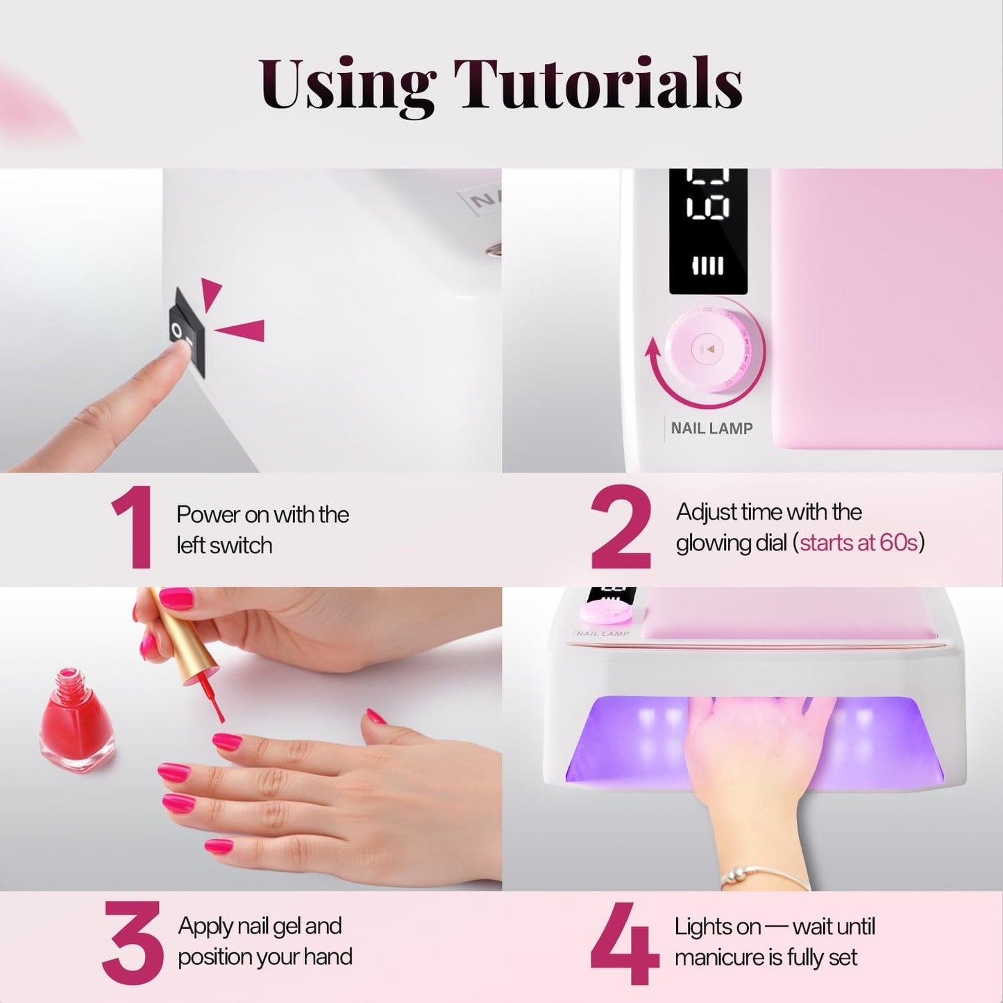 krofaue 380W UV Nail Lamp - Professional Rechargeable Nail Dryer for Gel Polish with Detachable Arm Rest, 6 Timer Settings UV Light for Gel Nails (Pink)