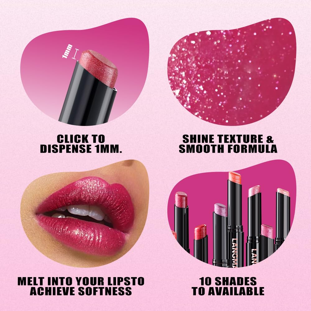 Jolilab 10Pcs Set Sparkling Lipstick Lip Gloss Long Lasting Waterproof Moisturizer Lip Balm Glitter Shimmer Metallic, Diamond Shiny Bold Glow Goth Lipstick for Women Girls, Non-sticky