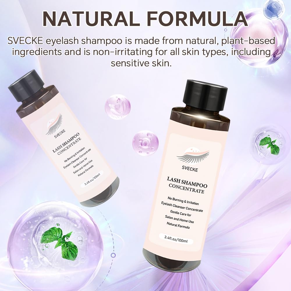 Lash Concentrate Shampoo 100ml for Lash Extension, Lash Shampoo Kit for Eyelash Cleansing, Oil-Free Eyelash Extension Cleanser Concentrate, Lash Cleaning Kit with Brush Bottle