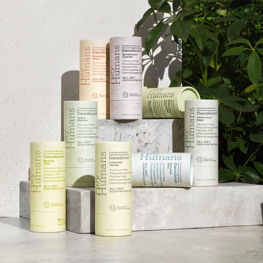 Hey Humans Deodorant, Aluminum Free Deodorant for Women and Men, Contains Naturally Derived Ingredients, All Day Odor Control, Refreshing Essential Oils, Earth Friendly Package, Rosewater Ginger