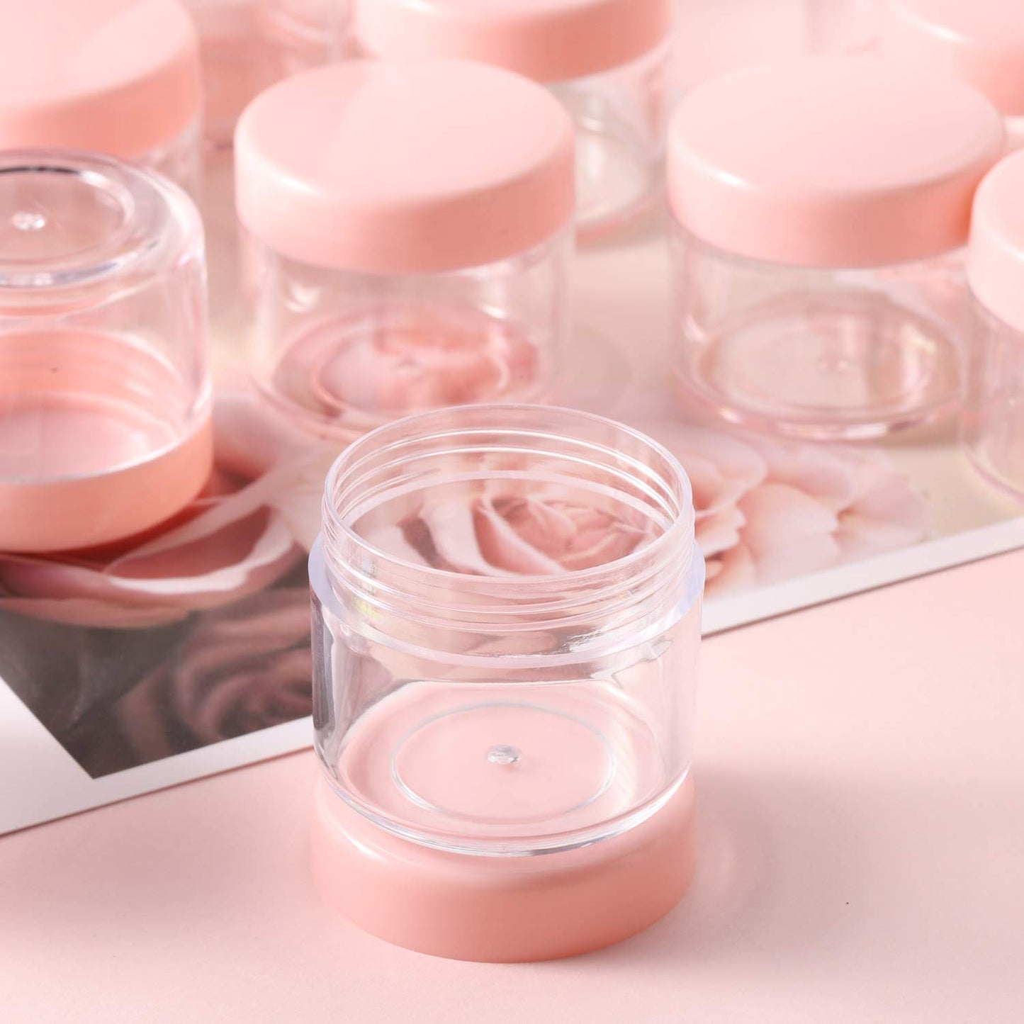 100 Count 20g Sample Containers with Lids,Refillable Cosmetic Containers Small Plastic Jars Lip Scrub Container - Pink