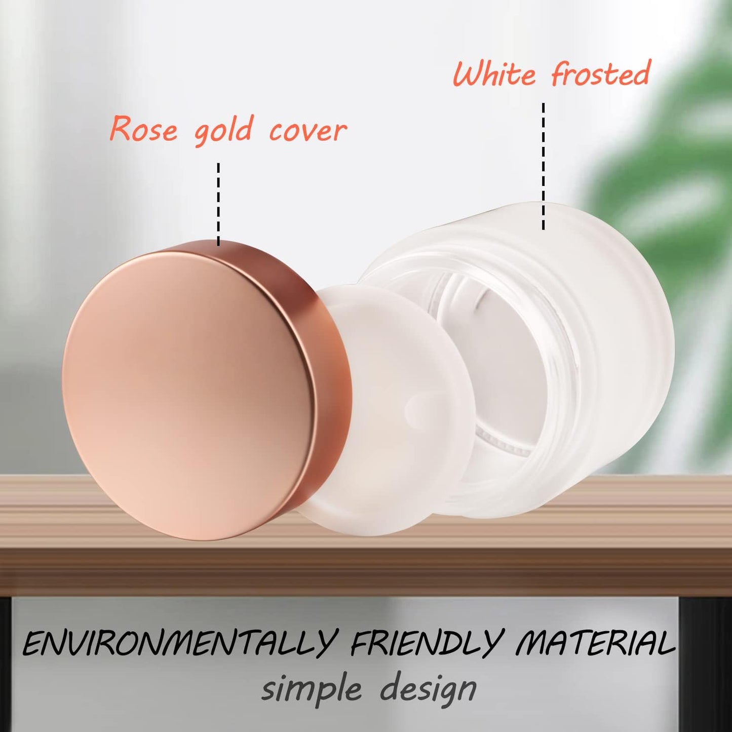 4 Pack 2 oz Frosted Glass Cream Jar,Empty Round Sample Jar Pot with Screw Lids&Inner Liner,Travel Storage Jar Container for Lotion, Eyeshadow,Moisturiser,gel-Rose Gold Lids