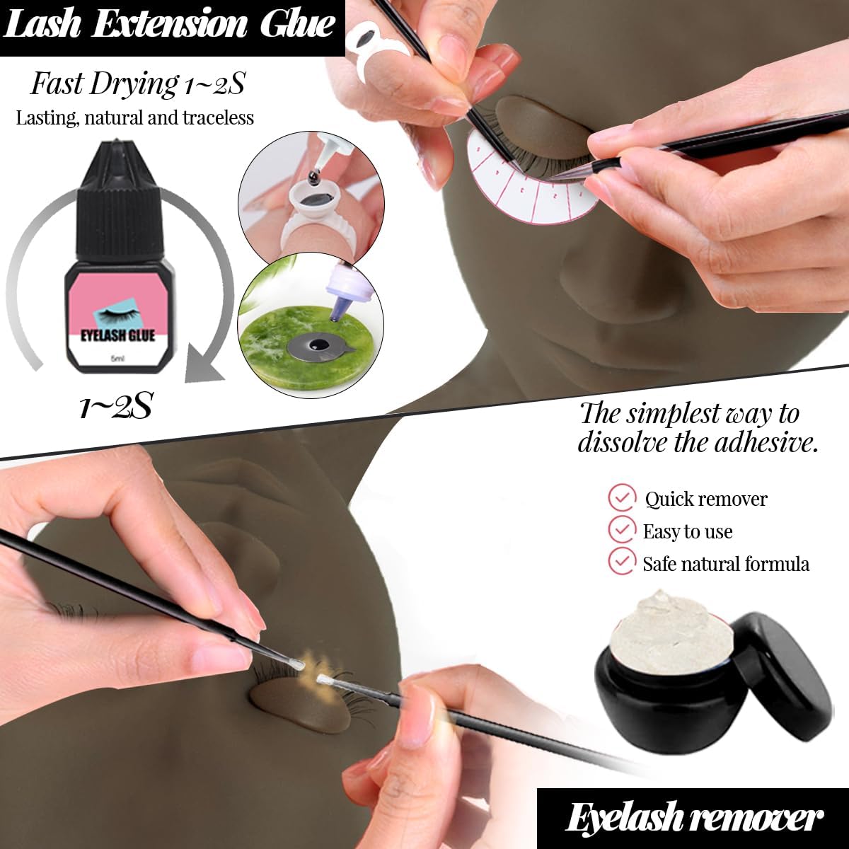 Lash Extension Kit Eyelash Practice for Beginners Professional Set with Mannequin Head Removable Eyelids USB Fan Spraye Individual False Lash Eyelash Strips Shampoo Brush Supplies