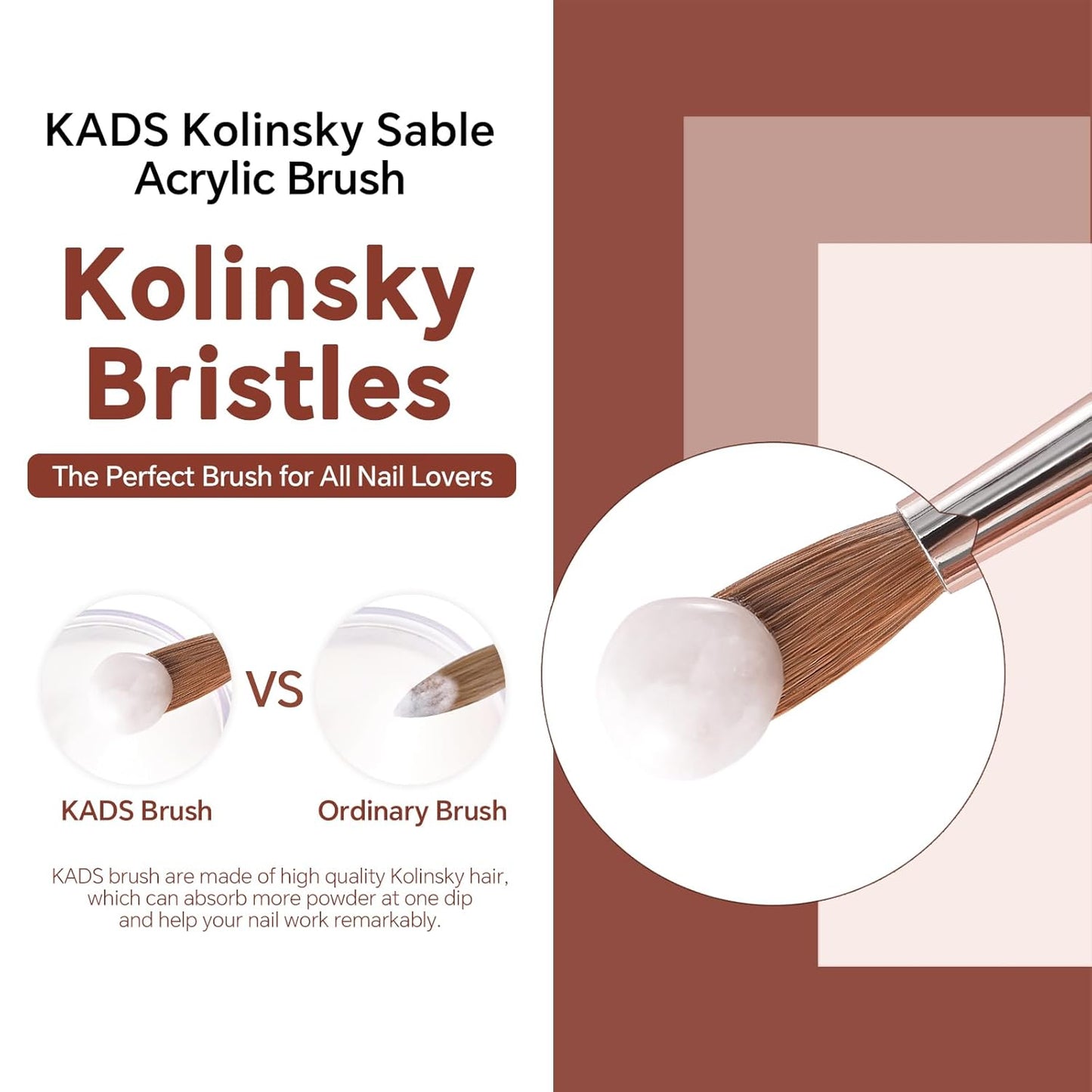 KADS Acrylic Nail Brush with Penholder Nail Brush for Acrylic Application-Oval Shaped Powder Nail Design Tools for Professional Manicure DIY Home Salon (8#)