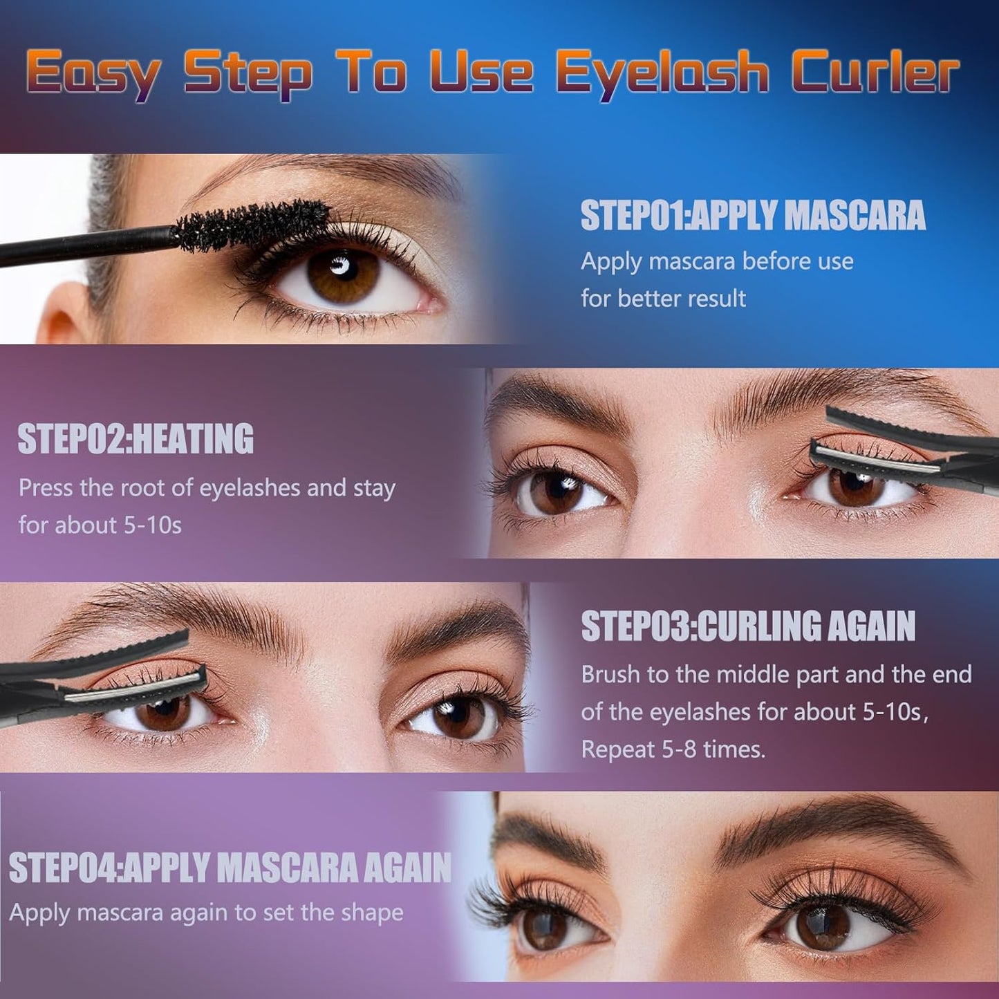 Heated Eyelash Curlers - 2 in 1 Clip- Type Electric lash Curler Best Seller 5S Heating Eyelash Curler LED Display 3 Temp Settings for Makeup Tools USB Rechargeable Natural Curling-Black