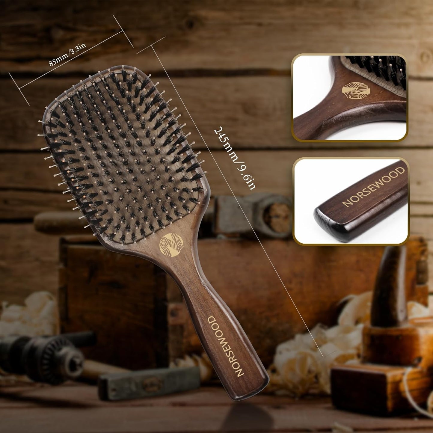 100% Boar Bristle Hair Brush Set, Detangler for Long, Short, Thin, Curly, Straight, or Wavy,Hairbrush for Enhancing Shine,Great for Men, Women, and Kids