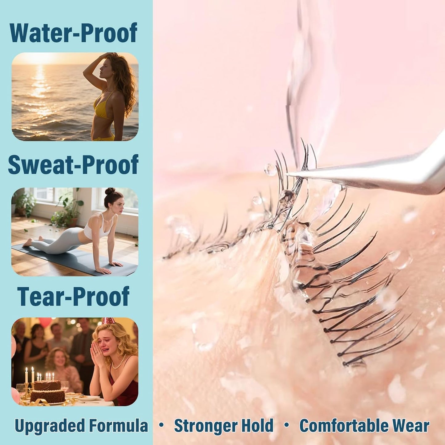 Lash Glue Kit (2 Clear Glue 1 Remover) 150Hours Waterproof Bond & Seal Adhesive for Cluster Strip & Individual Lashes, Hypoallergenic Gentle Formula for Sensitive Eyes, Easy to Remove