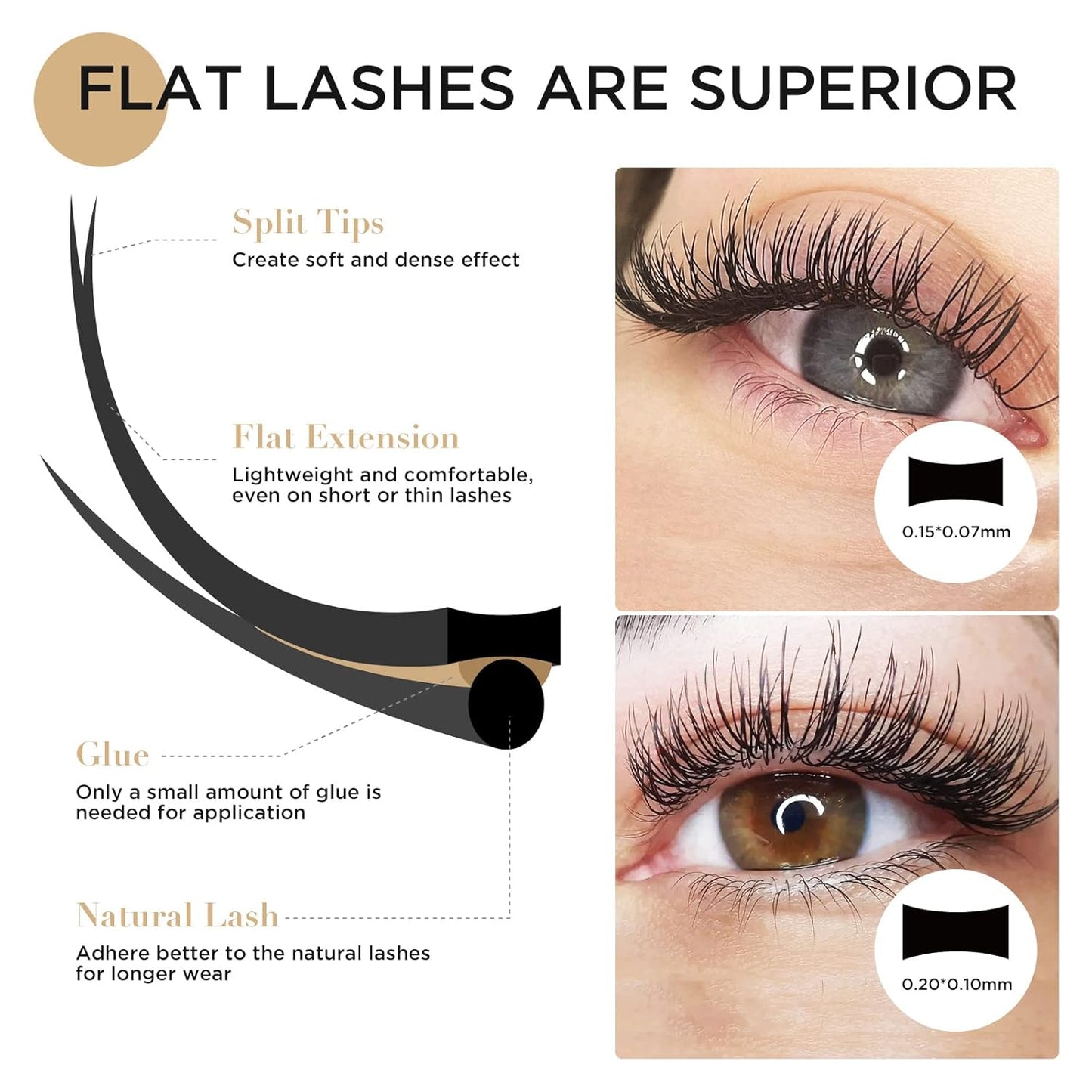 LASHVIEW Flat Eyelash Extension 0.15mm D Curl 11mm Ellipse Eyelash Extensions Eyelashes Lashes Extension Flat Lash Extension Salon Use Lashes Extensions Black False Lashes