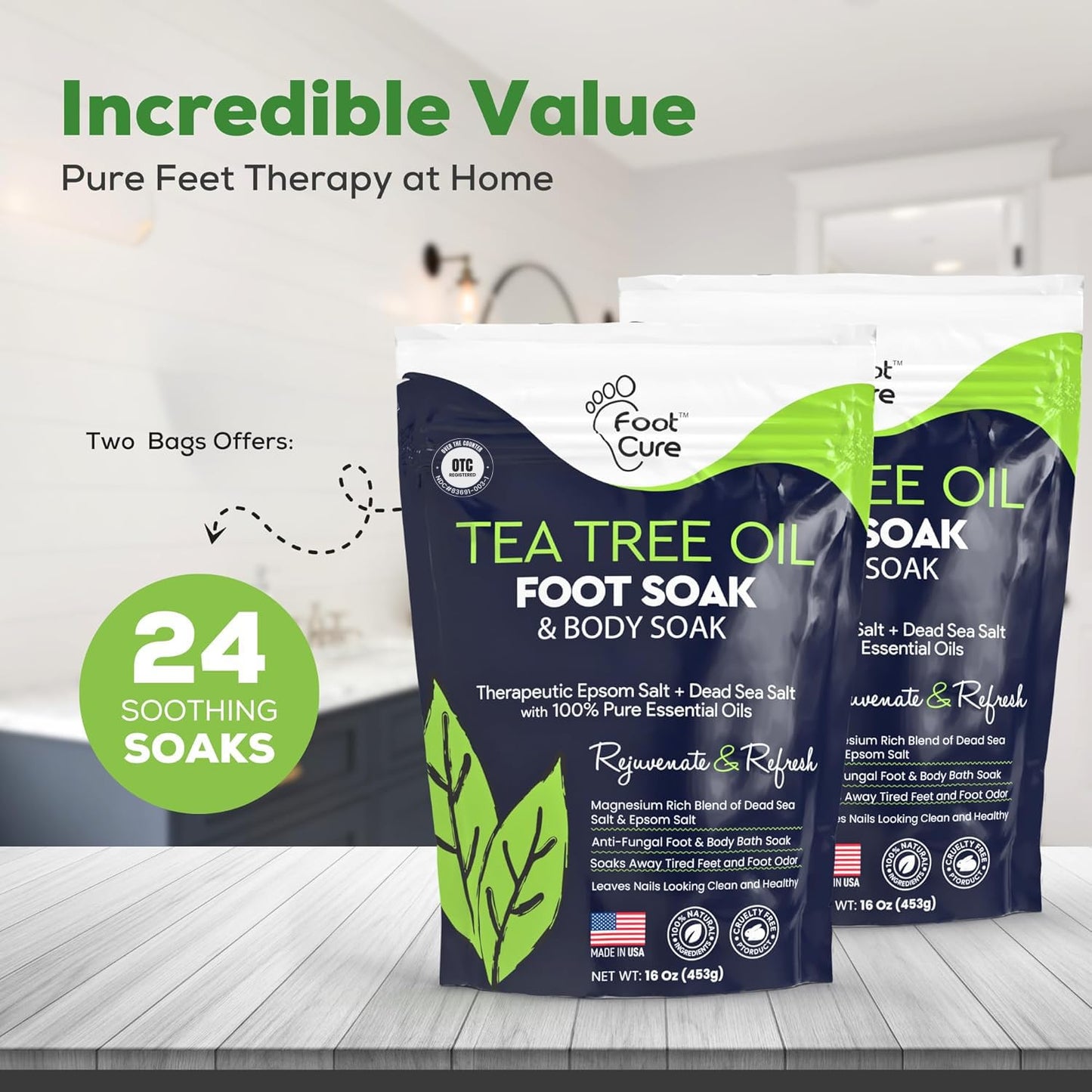 Tea Tree Oil Foot Soak with Epsom Salt - Best Toenail Fungus Treatment, Athletes Foot & Softens Calluses - Soothes Sore & Tired Feet, Fungal Toe, Foot Odor Scent, Spa Pedicure - Made in USA - 2 Pack