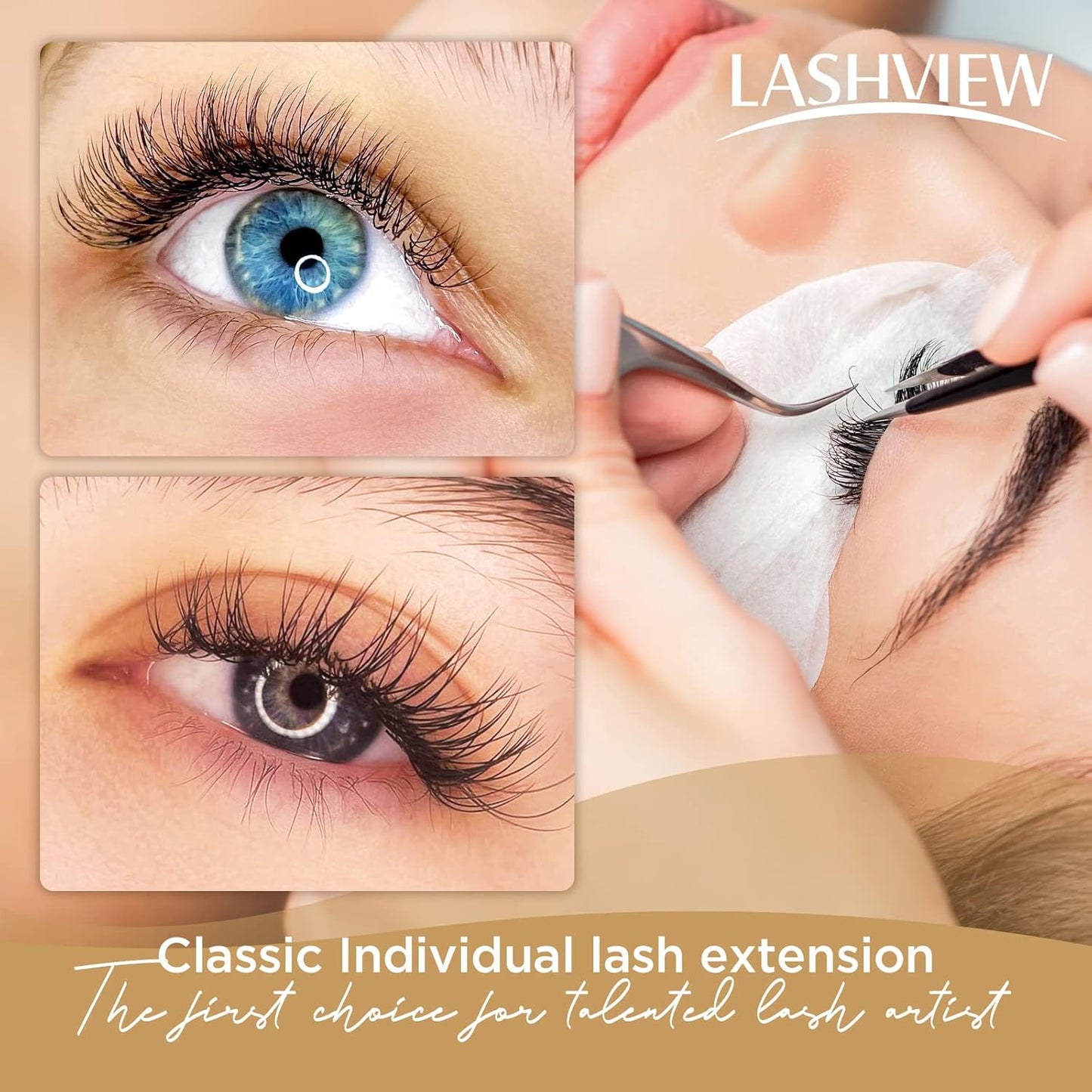 LASHVIEW Eyelash Extensions, Premium Single & Classic Individual Lashes, 0.10 Thickness D Curl 8-15mm Mixed Tray, Natural Semi-Permanent, Soft Application-Friendly