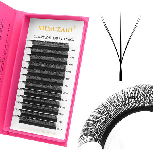 Lash Extensions Double Tips 3D Eyelash Extensions W Shape 0.07mm Thickness D Curl Mix 8-15mm Premade Fans Easy Fan Volume Matte Black Crisscross Eyelashes(W-3D-Double Tips-0.07-D,8-15mm Mix)
