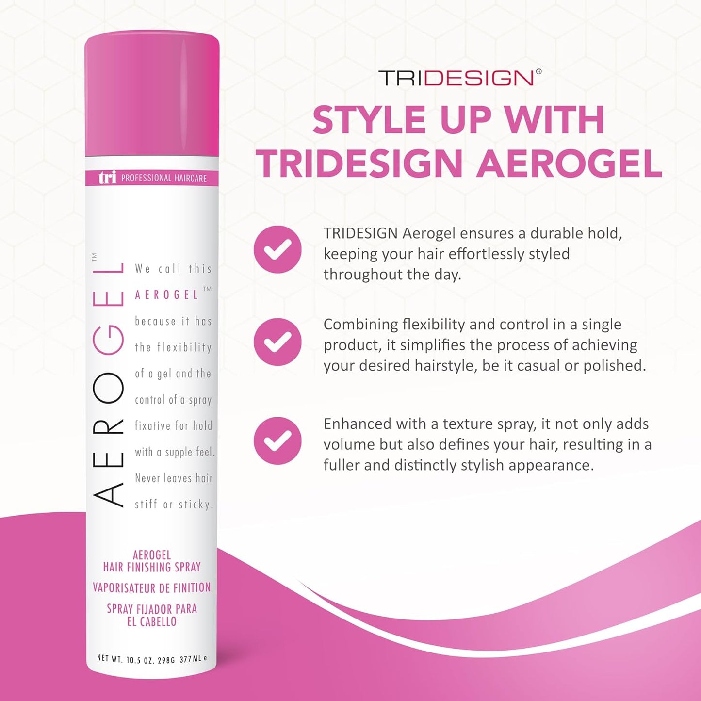TRI Design Aerogel Hairspray - Strong Hold Hair Finishing Spray for Volumizing & Control, Flexible Styling for All Hair Types, Non-Sticky and Scented - For Women and Men - Pack of 6 (10.5 Oz)