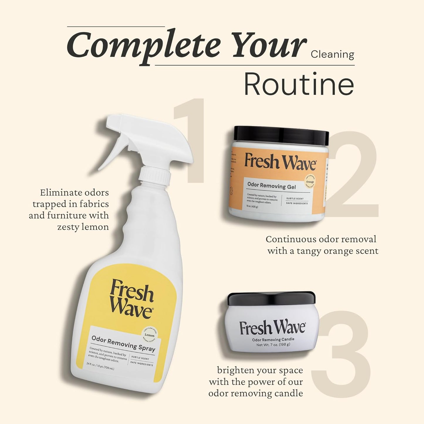 Fresh Wave Lemon Scent Odor Eliminator Spray & Air Freshener, 24 fl. oz. | Odor Absorber for Home, Furniture, Fabrics & Trash | Safer Odor Relief