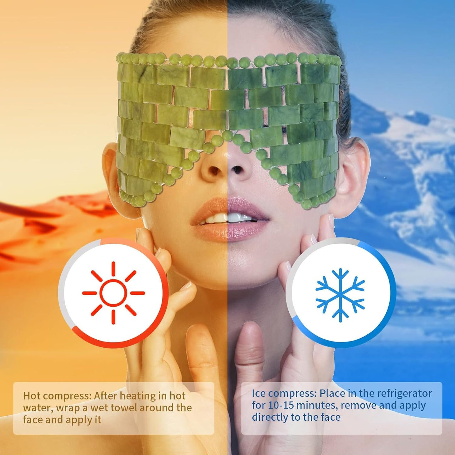 Jade Eye Mask,Large Facial Cooling Mask with 100% Real Jade for Hot & Cold Therapy,Green Jade Facial Eyes Sleeping Mask Relief Eye Cover by LazyGa