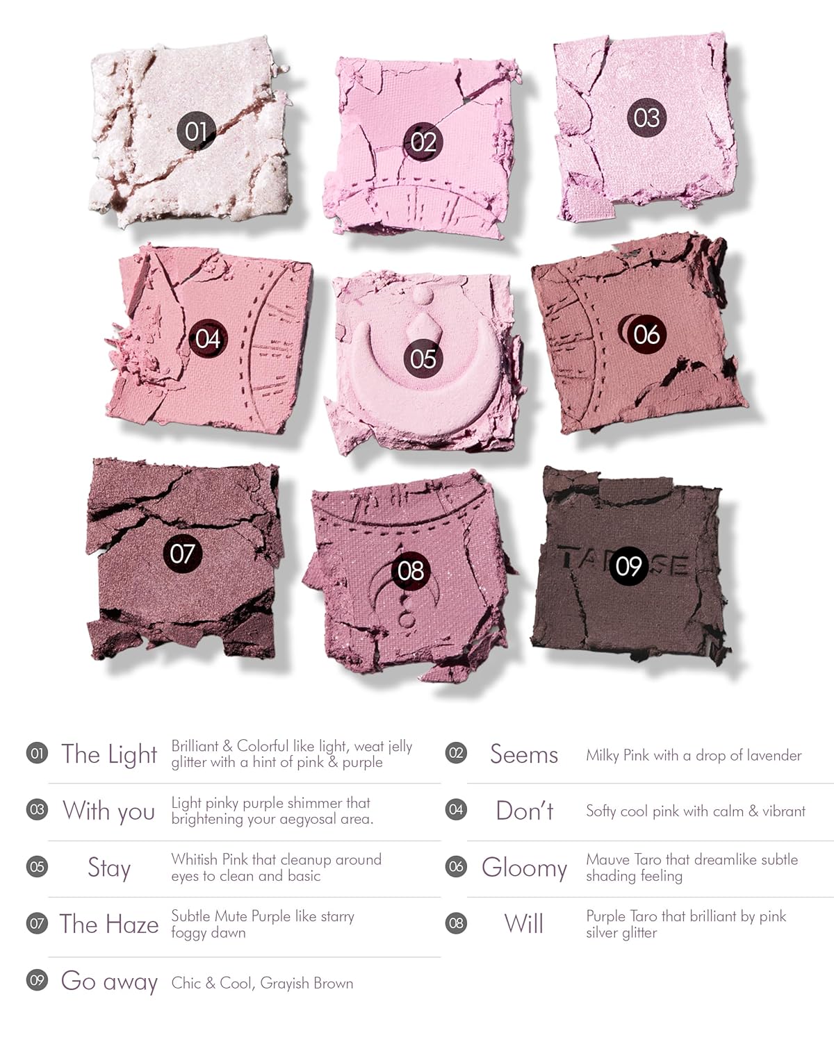 HOLIKA HOLIKA My Fave Mood 09 Taro Reader - 9 Colors Eye Palette - Pink & Purple Shades, Ideal for Cool-Tone Skin - Matte Shimmer Eyeshadow Kit - Multipurpose for Blusher - Flawless Finish, Soft