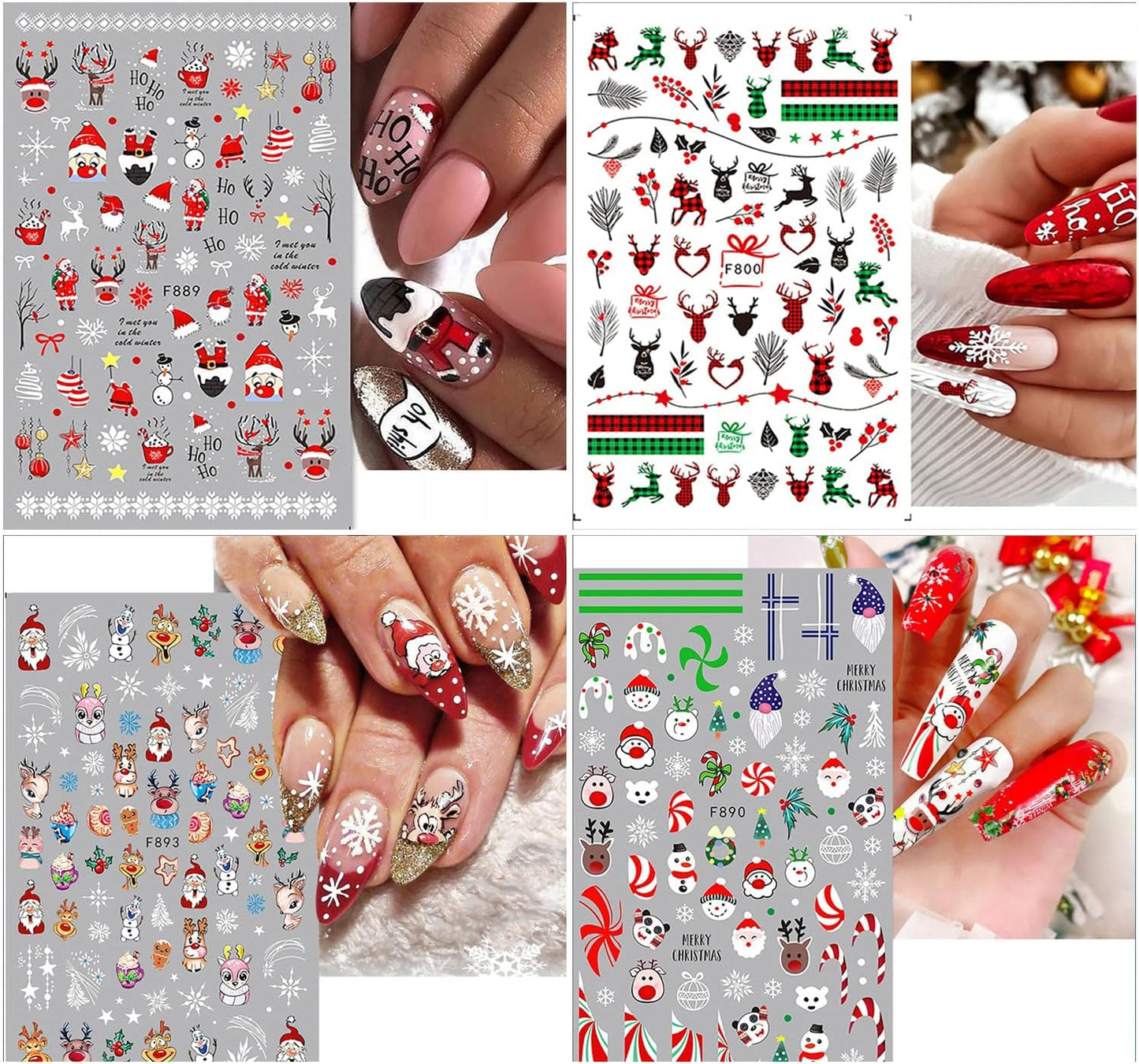 10 Sheets Christmas Nail Art Stickers 3D Xmas Nail Decals Winter Snowflake Santa Claus Snowman Buffalo Plaid Reindeer Nail Stickers for Christmas Nail Designs Decorations Manicure Tips Charms