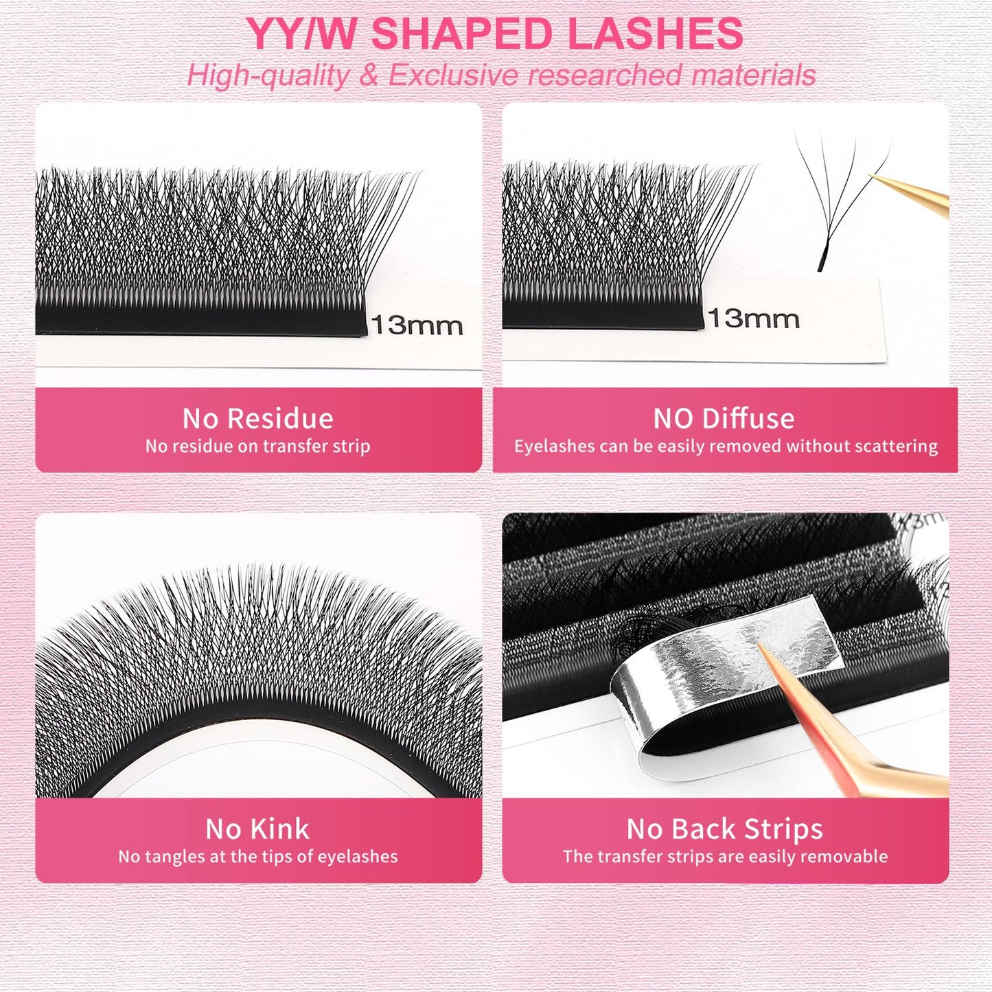 Lash Extensions 4D Eyelash Extensions W Lashes 0.07mm Thickness C Curl Lashes 8mm Soft Lash Trays Pestañas Pelo a Pelo Natural Matte Black False Eyelashes Individual Lashes(W-4D-0.07-C,8mm)