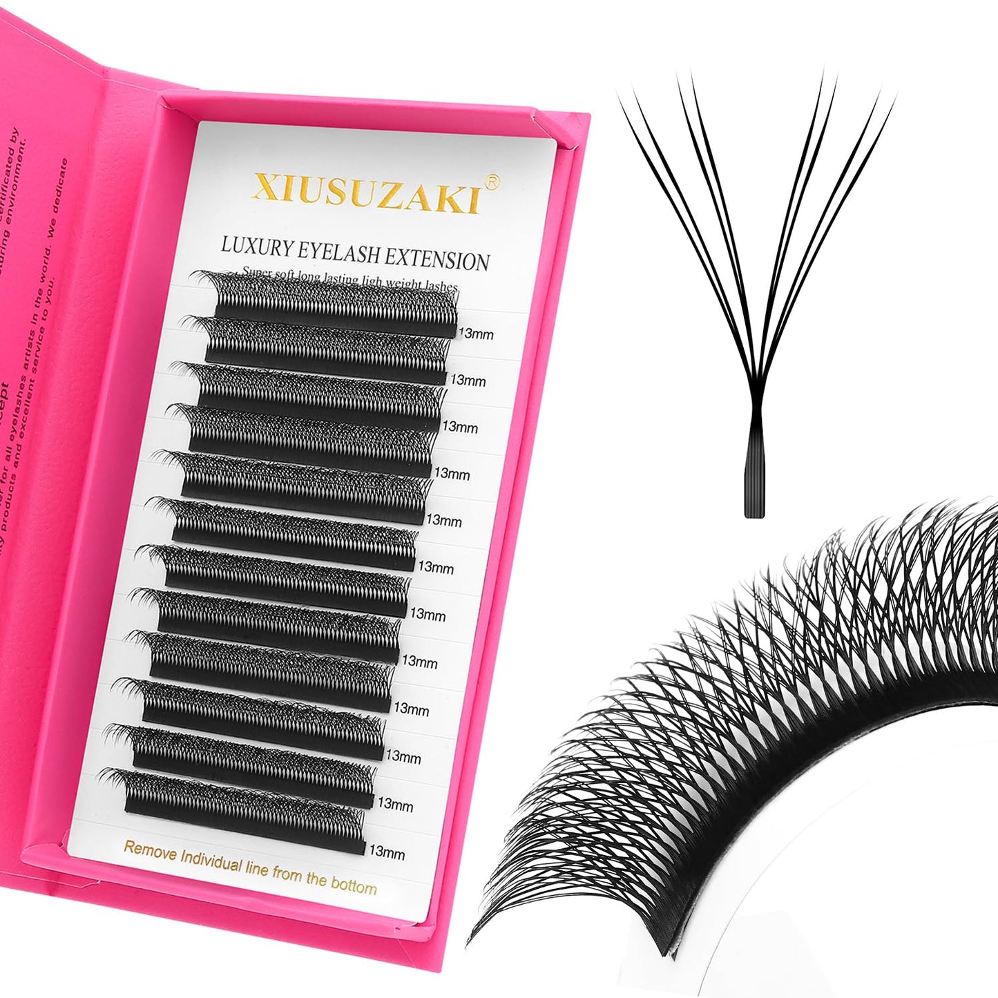 Lash Extensions Double Tips 4D Eyelash Extensions W Shape 0.07mm Thickness C Curl 14mm Premade Fans Easy Fan Volume Lashes Matte Black Crisscross(W-4D-Double Tips-0.07-C,14mm)