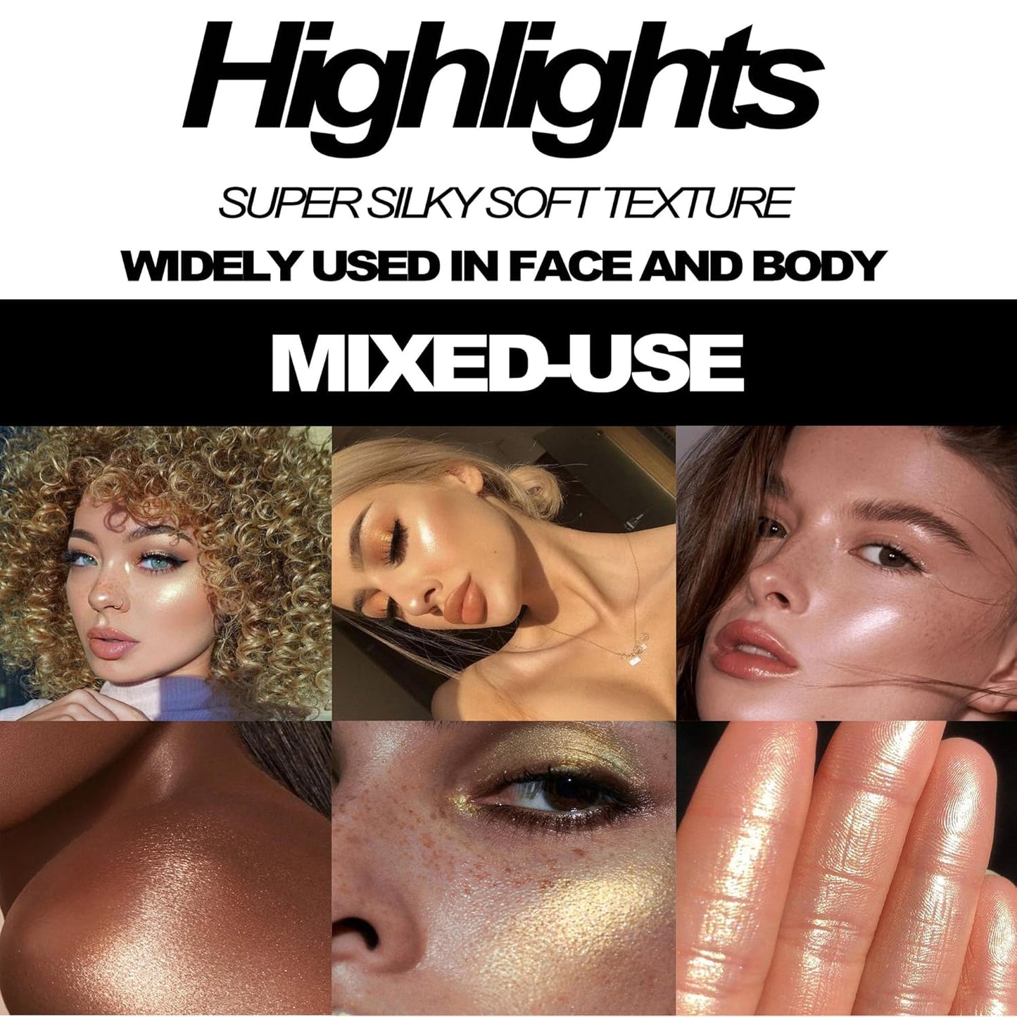 Glitter Highlighter Makeup, 3-In-1 Compact Shimmer Glitter Powder Makeup Blush Face Body Highlighter Illuminator, Silky Smooth Longlasting Lightweight Face Luminizer Bronzer (#02 Pineapple)