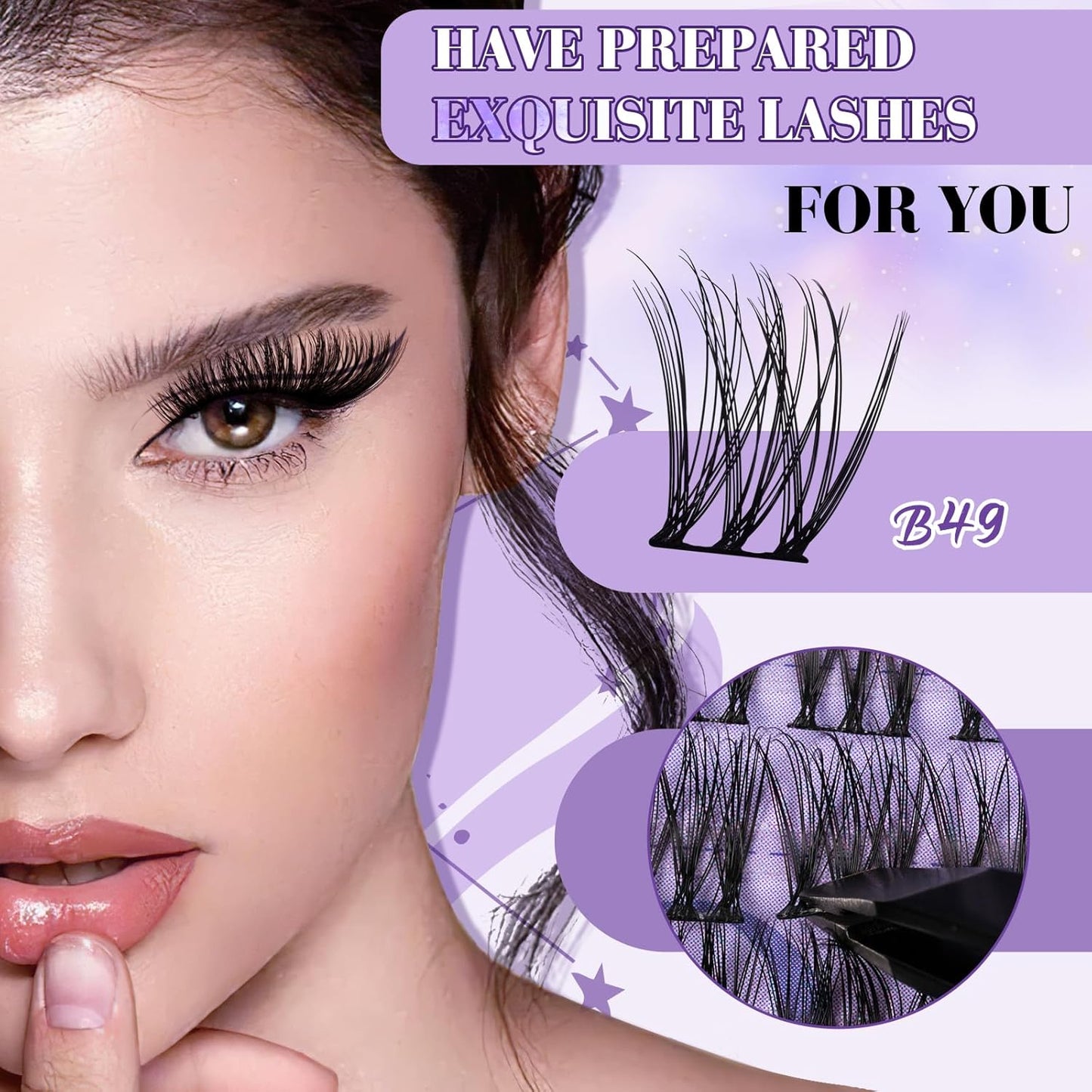 Lash Extension Kit B49 Eyelash Extension Kit B&Qaugen DIY Lash Extension Kit 156 PCS Lash Clusters 8-18mm Cluster Eyelash Extensions Kit with Lash Bond and Seal Lash Applicator Tool (Kit,B49)