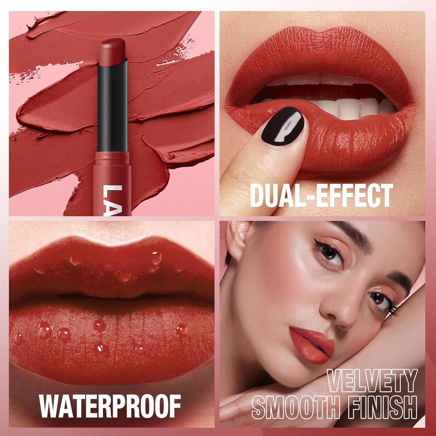 Jolilab 2Pcs Velvet Matte Lipstick Nude Matte Soft Dark Color Stick High Pigmented Long-Lasting Waterproof Lip Stick Lip Balm Beauty Cosmetics Gift for Girls and Women(01#+02#