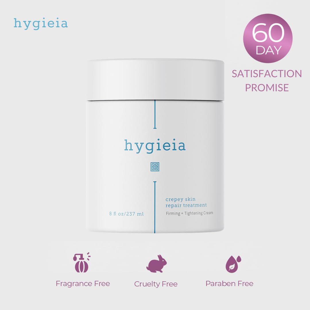Hygieia + Crepey Skin Full Body Moisturizing & Firming Cream – Tighten & Smooth Crepey Skin - Anti-Aging Moisturizer with Hyaluronic Acid, AHAs & Natural Oils to Rejuvenate, Soften & Hydrate, 8oz