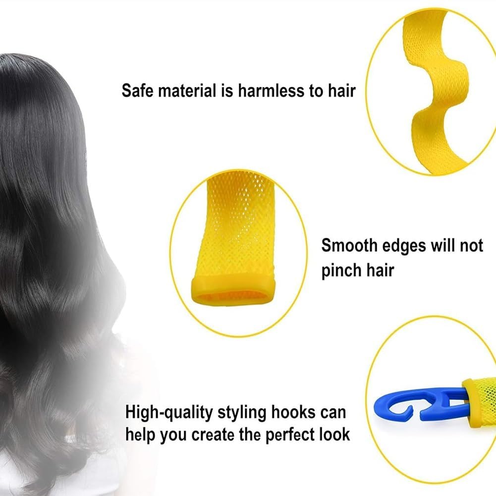 Heatless Hair Curling Set, Hair Curlers Spiral Curls No Heat Wave, Spiral Curls Styling Kit, Satin Heatless Curling Set Short Hairs, for All Hairs Lengths with Styling Hooks (color 4,11.8 in)