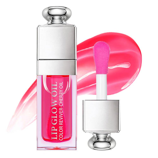 Hydrating Lip Glow Oil, Lip Oil Gloss Transparent Toot Tinted Nourishing Long Lasting Repairing Lightening Lip Lines (CHERRY) 0.2 OZ