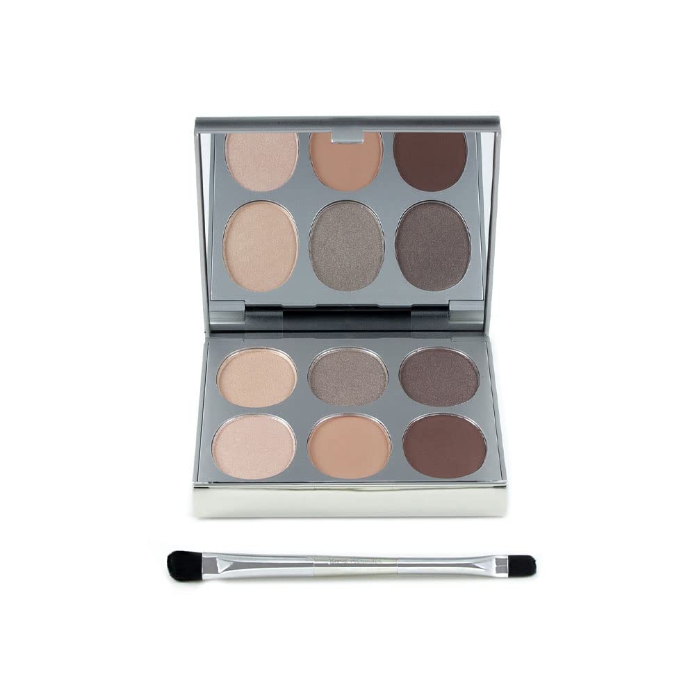 Jerome Alexander New Again Eyeshadow Palette & Brush, 6 Buildable & Blendable Micronized Powder Shades (Autumn Haze)