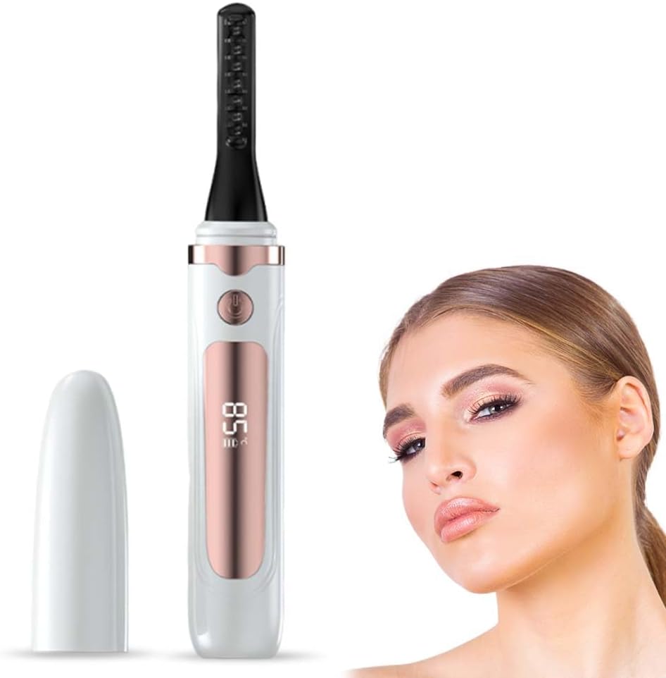 Heated Eyelash Curler, 2025 New Electric Eyelash Curler with LED Display, Portable Rechargeable Eye Lash Curlers Heated Makeup Tool for Women Girls (White)