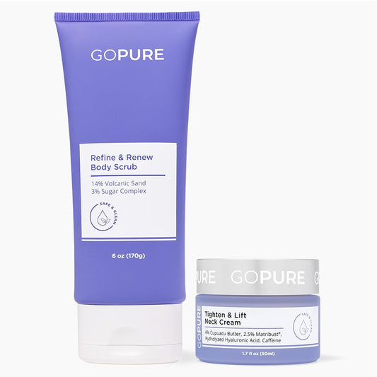 goPure Neck Firming Duo, Tighten & Lift Neck Cream, Refine & Renew Body Scrub, 2 piece set