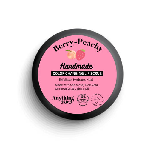 Handmade Anything Skins 100% Natural Color Changing Lip Scrub Conditioning Moisturizing Exfoliator Gentle Exfoliant, Sugar Polish and Scrubber for Chapped Dry Lips, 1oz (Berry Peachy, 1oz)