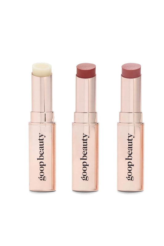 goop Beauty Lip Balm Trio | Clean Moisturizer for Chapped, Cracked & Dry Lips | Clear, Garnet, & Rose | Tinted for Sheer Color | Petroleum Free | 0.16 fl oz Each