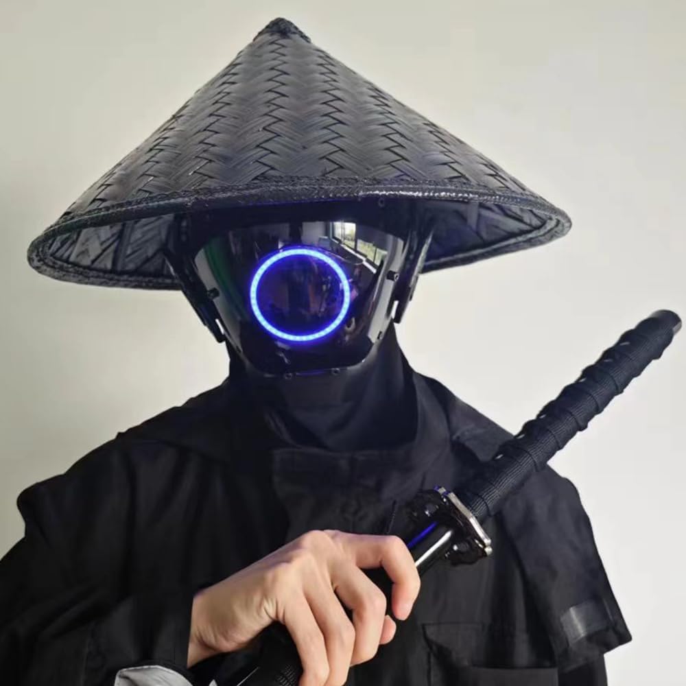 KYEDAY Punk Mask Cosplay for Men, LED Round Light Mask for Women Cosplay Halloween Fit Party Music Festival Accessories