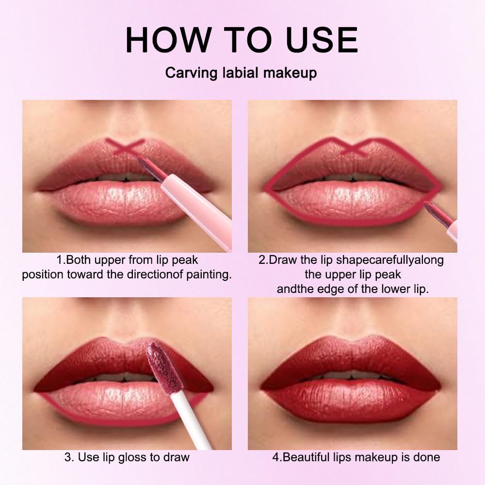 Kaely 2-in-1 Dark Red Metallic Lipstick and Lip Liner, Shimmer Liquid Metallic Lipsticks for Women, Glitter Lip Gloss Stain Long Lasting Waterproof Smudge Proof 24 Hour, Vegan Makeup, 01