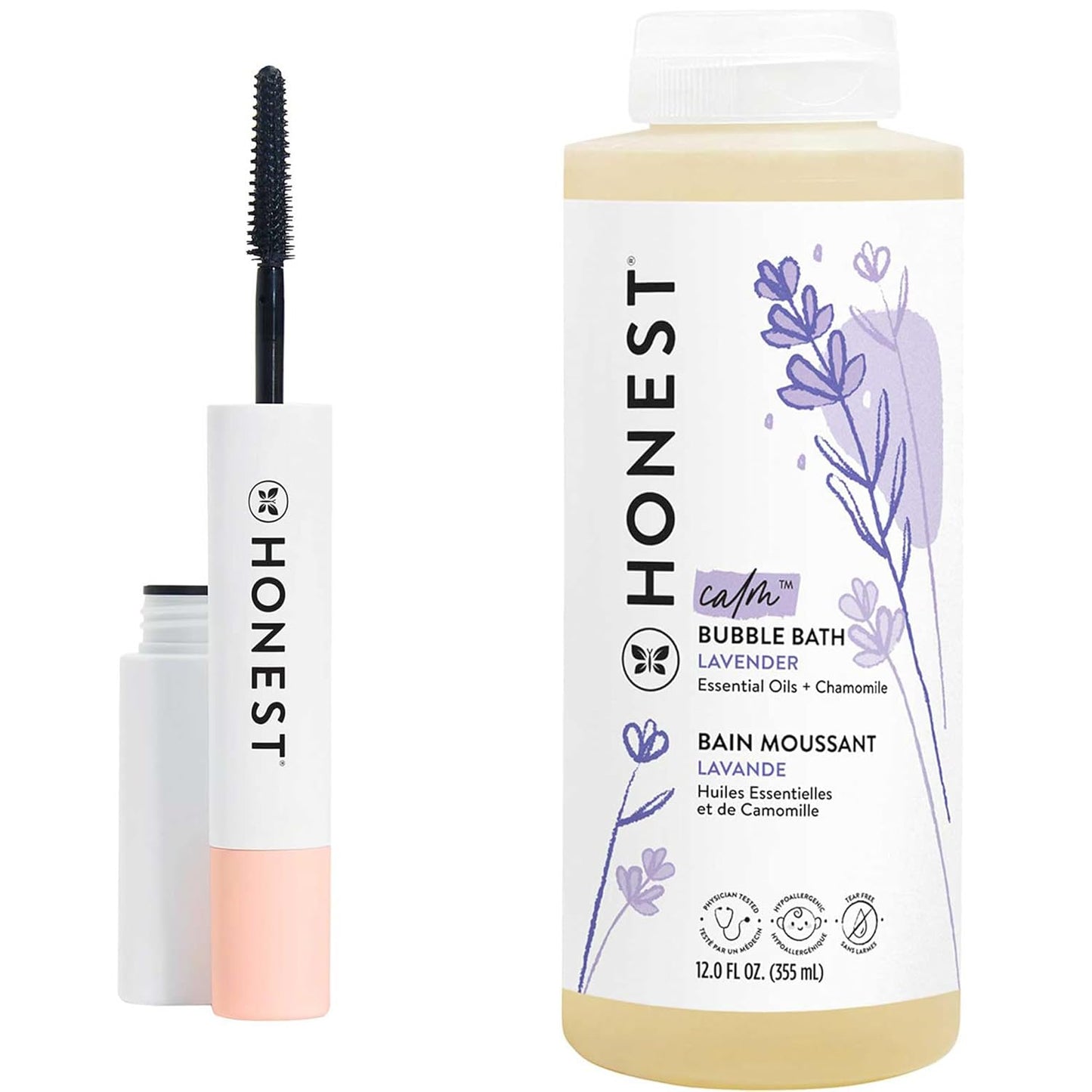 Honest Beauty Extreme Length Volumizing Clean Mascara + Honest Lavender Foaming Bubble Bath Bundle | Naturally Derived + Cruelty Free | 0.27 fl oz, 12 fl oz