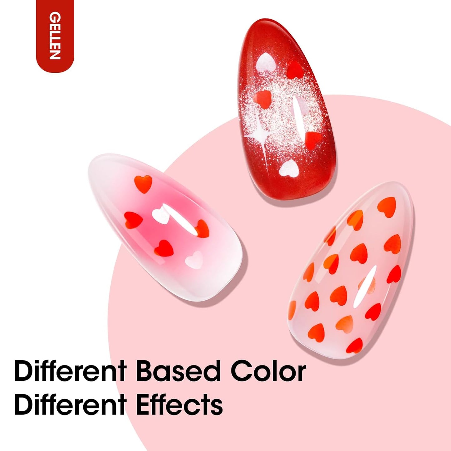 GELLEN Gel Nail Polish, 18ML Clear Nail Polish With Pink & Red Heart Shape, Valentine Gift for Her, Soak Off UV Gel Polish No Wipe, Glitter Gel Nail Polish with Stick DIY at Home