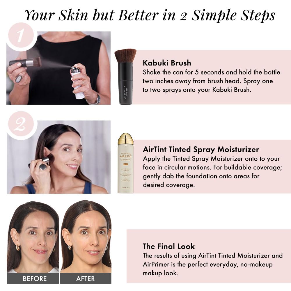 Jerome Alexander MagicMinerals AirTint Tinted Moisturizer AirBrush Spray Light | Tinted Moisturizer Spray with Anti-Aging Ingredients | Bright Medium |2PC