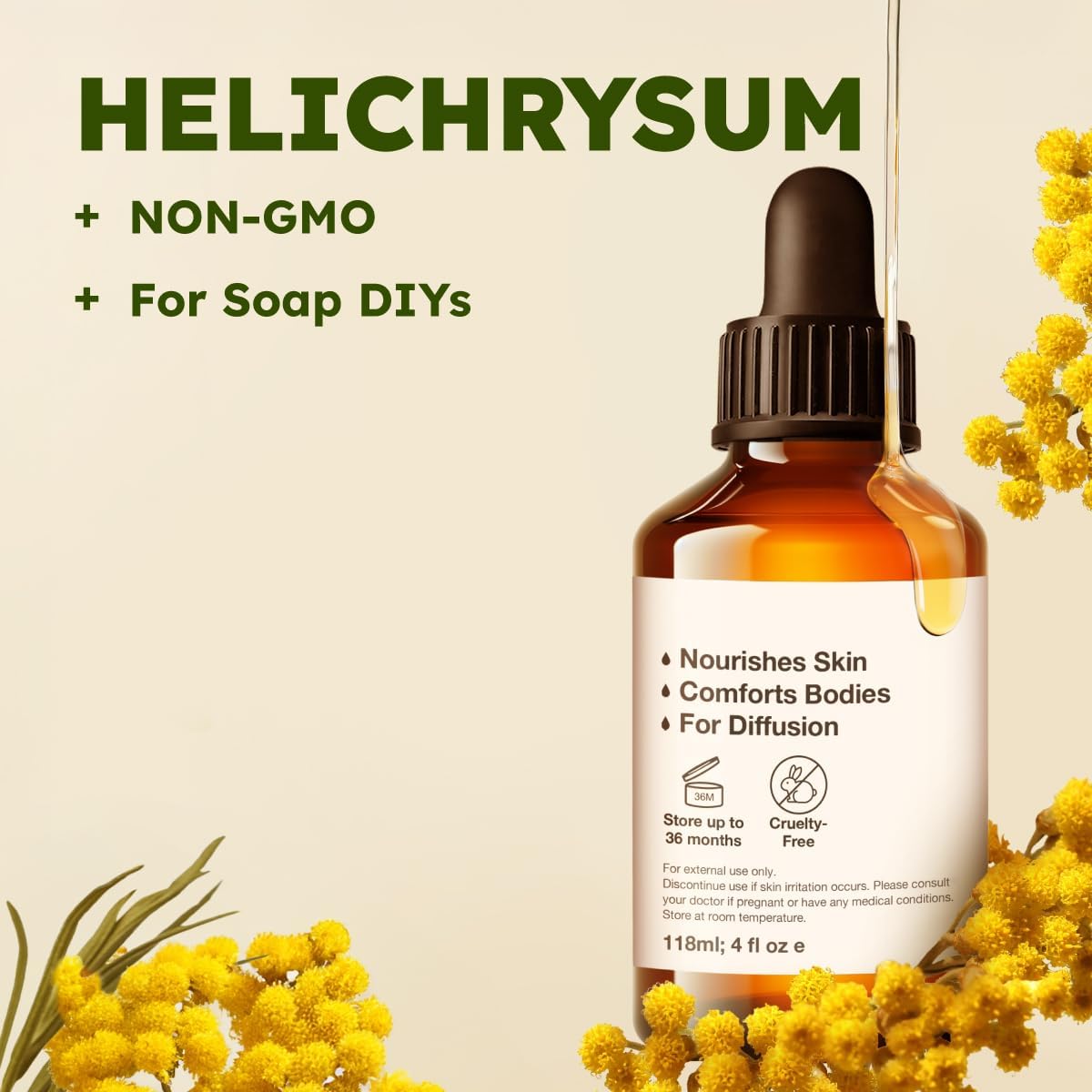 Kukka Helichrysum Essential Oil for Skin, Relaxation - 4 Fl Oz - Helichrysum Essential Oil for Aromatherapy, Skin Care, Home Diffusers, DIY Soap Making Scents
