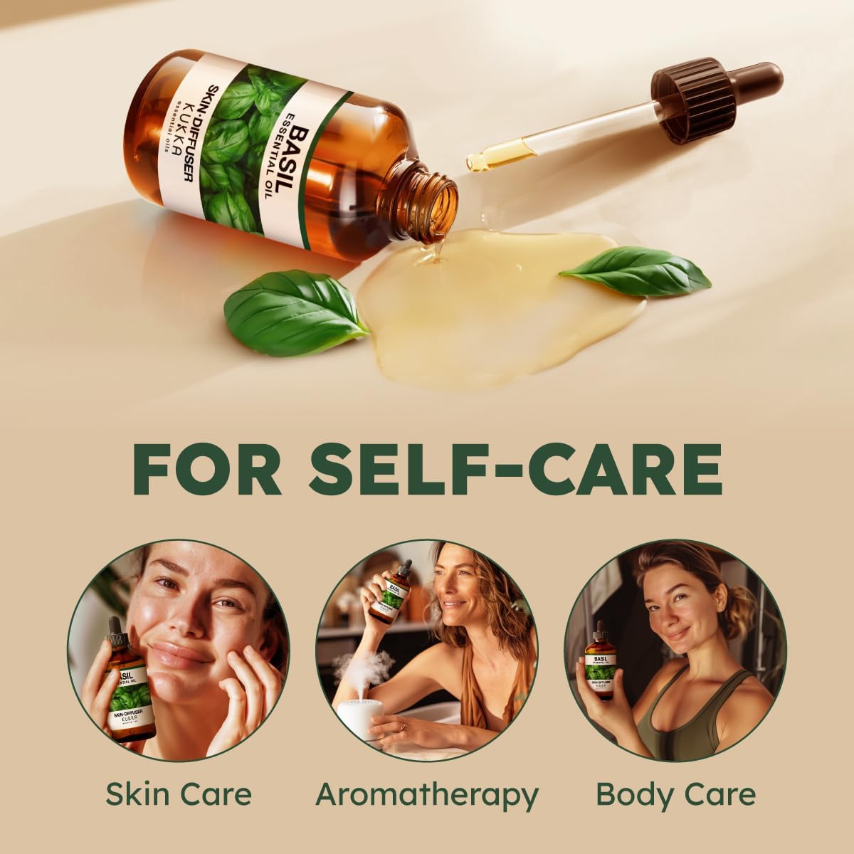 Kukka Basil Essential Oil for Diffusers - 4 Fl Oz - Basil Oil for Skin & Aromatherapy Scent Massage Candles, DIY Soap Making Scents