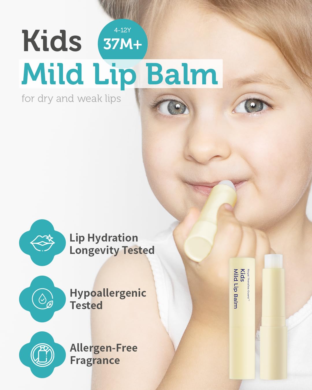 Kids' Moisture Lip Balm - Korean Kids Hydrating Lip Balm for Chapped and Cracked Lips - 12hr Moisturizing Non Oily Lip Care with Plant Oils and Shea Butter - Allergen Free Scent, 0.1 oz.