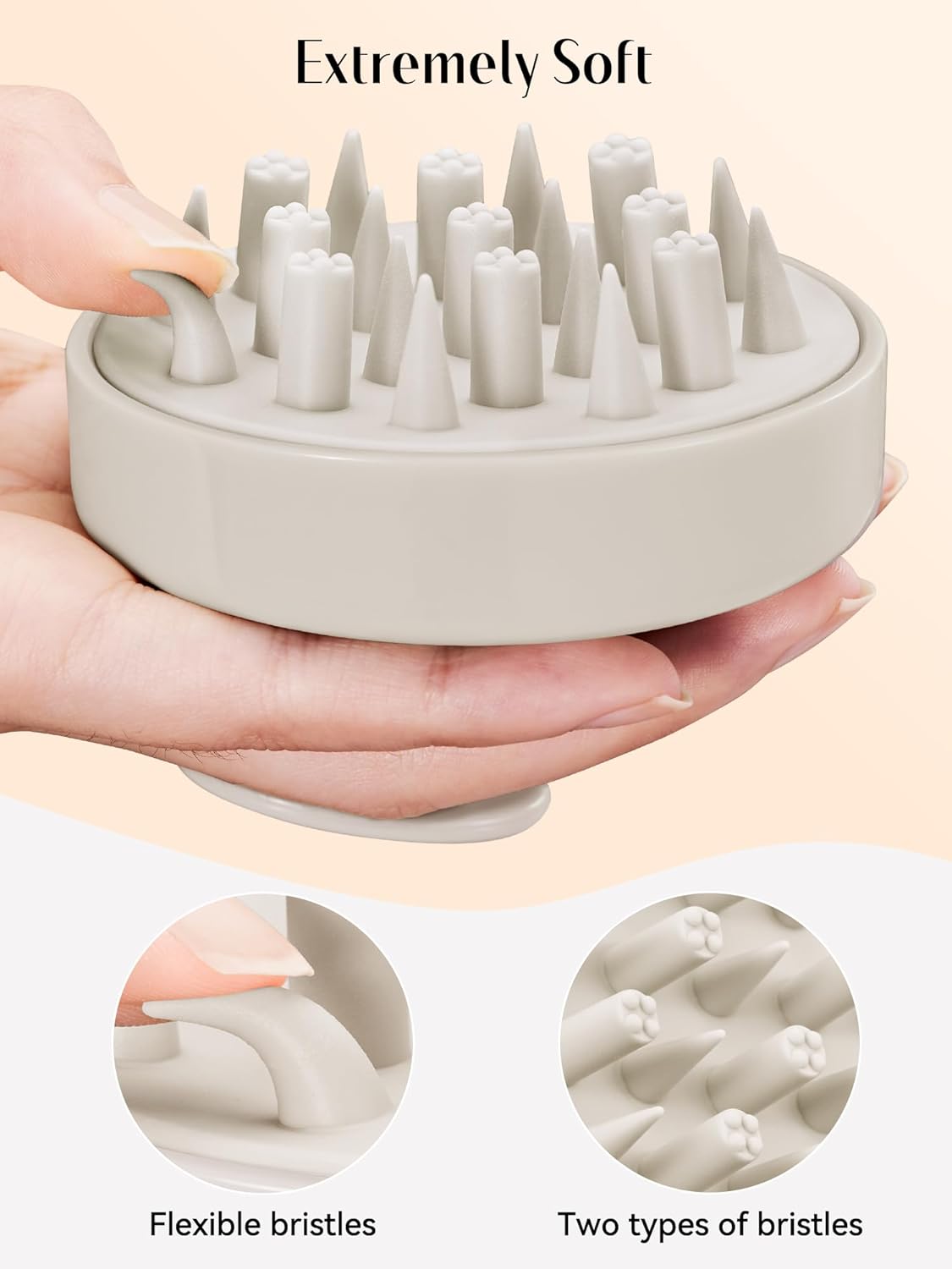 HEETA Hair Scalp Massager Brush, Updated Hair Shampoo Brush, Wet & Dry Scalp Exfoliator with Soft Silicone Bristles, Head Massager Washing Hair Care Tool for Women Men Kid, Bright Beige