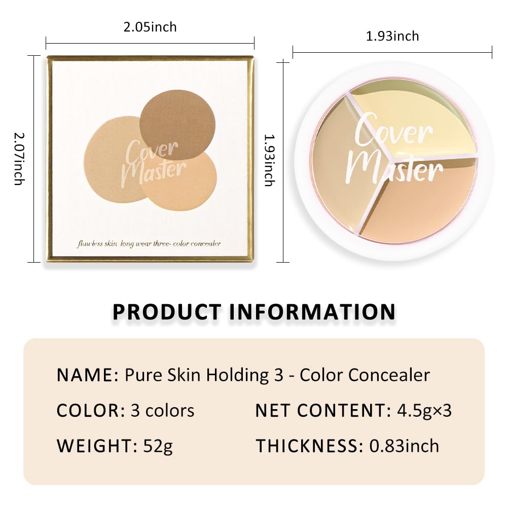 Kaely Tri Color Concealer Pot,Color Correcting Concealer for Dark Circles Spots,3 Color Cream Concealer Full Coverage,Foundation Contour Makeup Palettes,under Eye Brightener corrector de ojeras,03