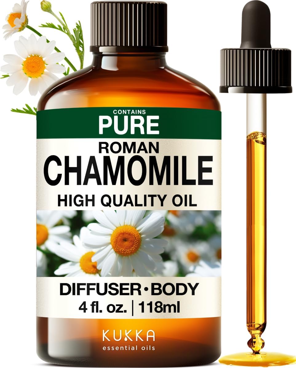 Kukka Roman Chamomile Essential Oil for Tranquil Retreats and Peaceful Relaxation - 4 Fl Oz - Soothing, Comforting and Calming, DIY Soap Making Scents