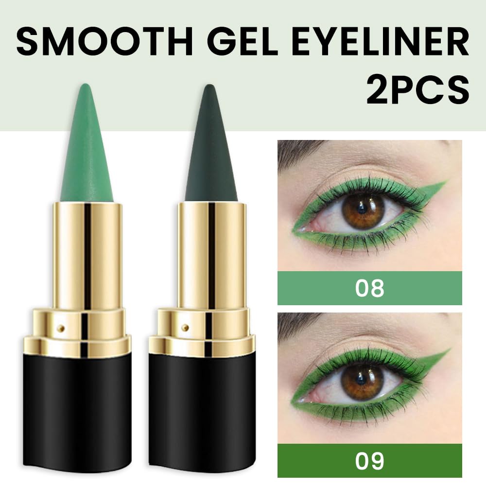 Kaely 2Pcs Light Dark Green Gel Eyeliner Pencils Set,Waterproof Color Colored Eye Liner Crayon,Cat Eye Stencil Gothic Halloween Makeup,Face Paint Eye Black Stick,delineadores de colores para ojos