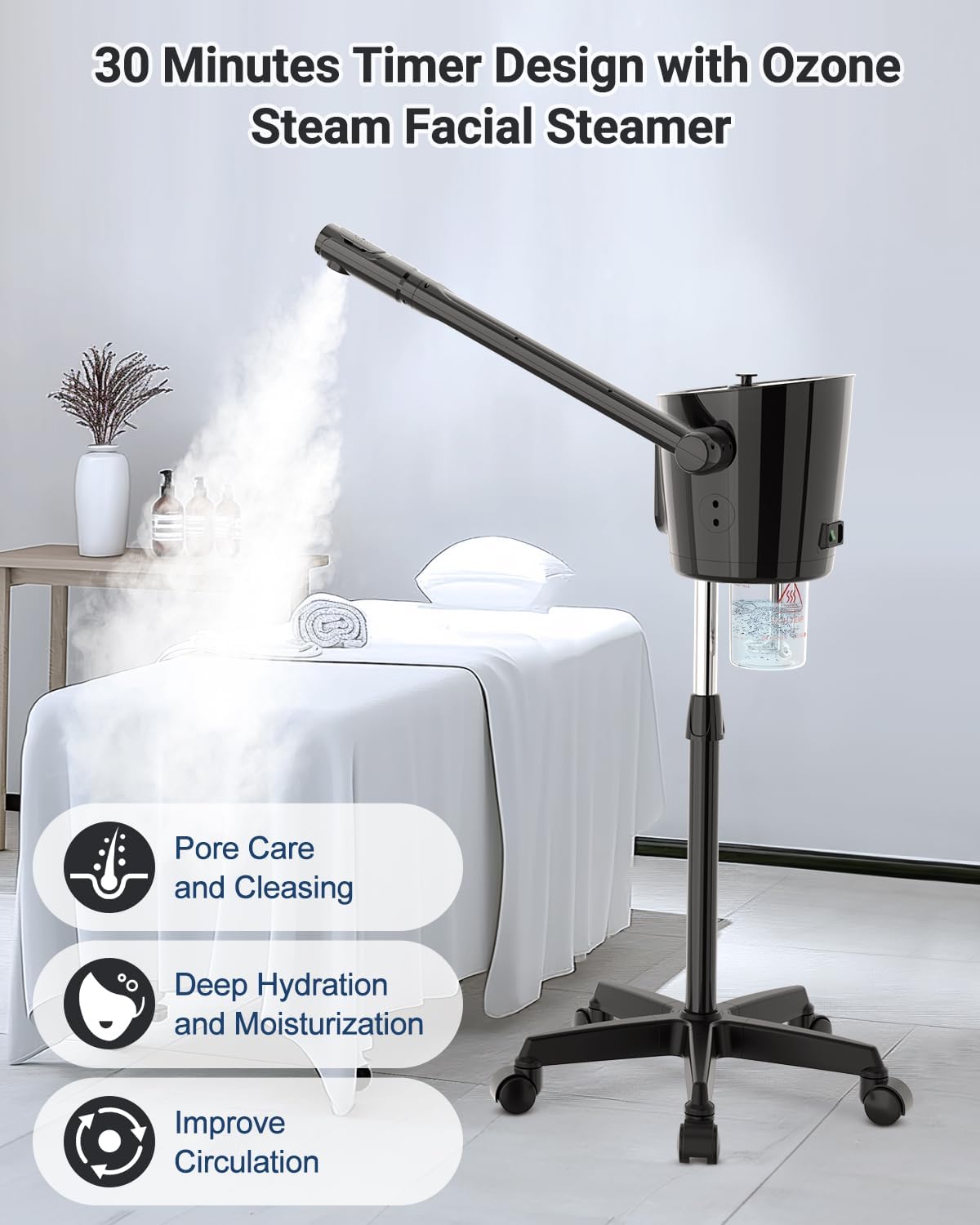 Kingsteam Professional Facial Steamer with Ozone - Ionic Nano Hot Mist Steamer with Large Capacity and 30-Min Timer for Estheticians, Beauty Salons, and Home Skin Care Use