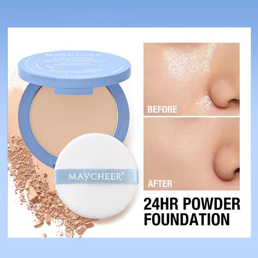 LAMUSELAND Pressed Powder Compact, Oil Control Brighten Skin 3 Color Face Powder, Whitening Highlighting Face Makeup Tools for Women Girls (JG04)