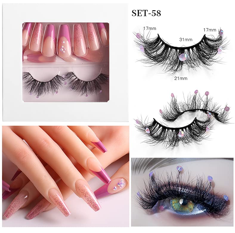 HBZGTLAD 3 in1 color eyeline Press On Nail with Eyelash Packing Boxes Set Package Pink White DIY Lashes and Nail Suit Box 1set… (SET-58)