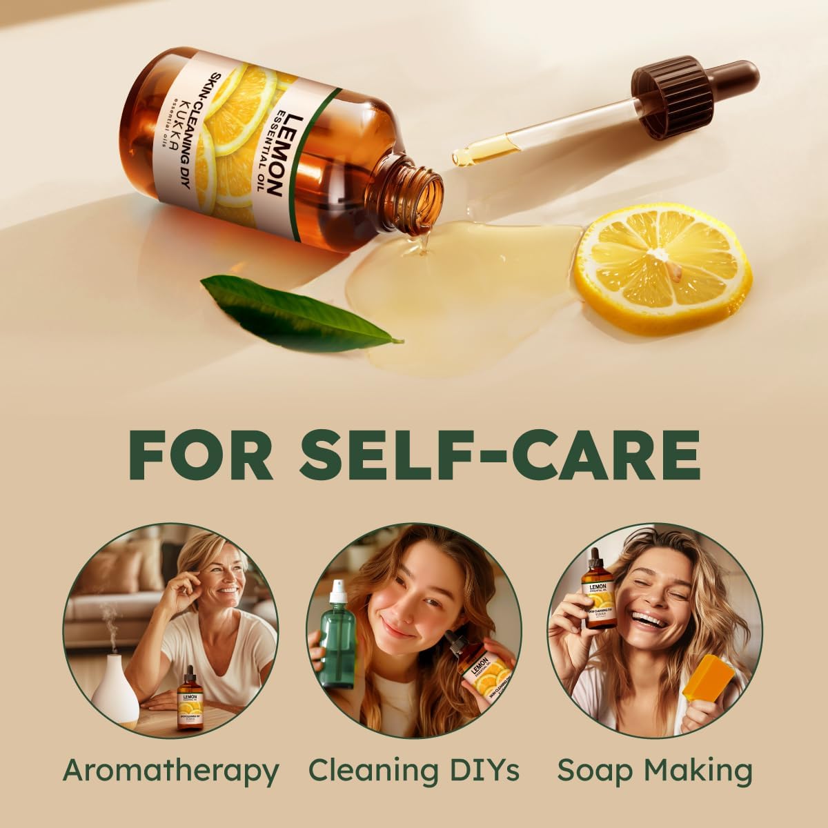 Kukka Lemon Essential Oil for Skin Cleaning - 4 Fl Oz - Fresh Lemon Scent, for Diffuser, Aromatherapy, DIY Soap Making Scents