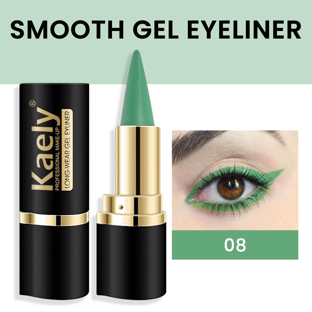 Kaely Light Green Gel Eyeliner Pencil,Waterproof Smudge Proof Eye Liner Pen,Cat Eye Goth Halloween Makeup,Eye Black Face Paint Lipstick Crayon,Color Colorful Eyeliner Eyeshadow Stick,08